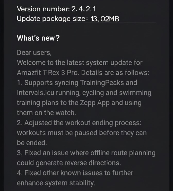 Amazfit T-Rex 3 Pro update