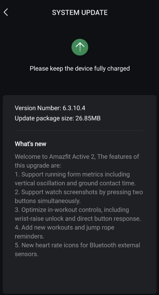 Amazfit Active 2 update