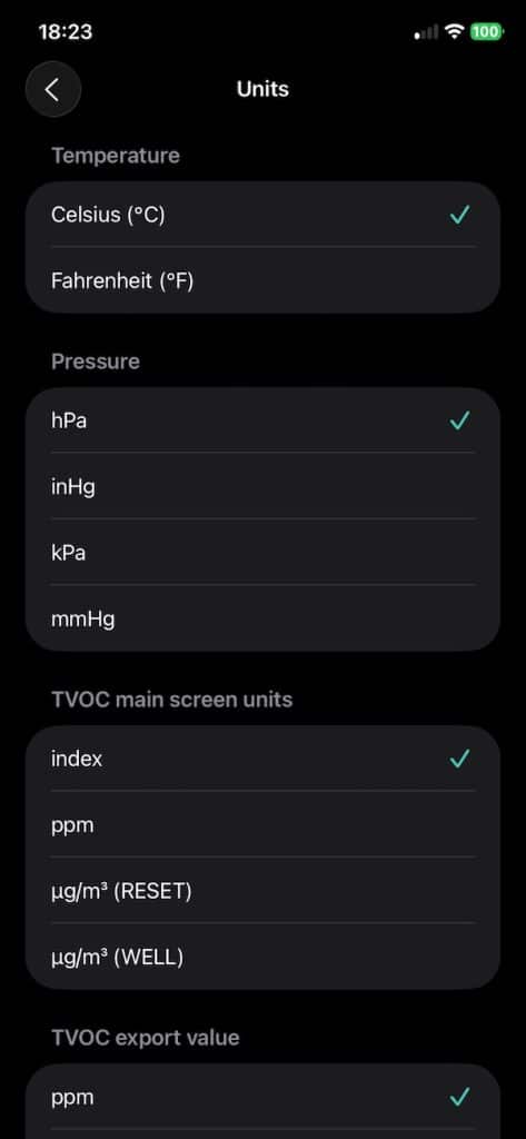 Atmotube settings