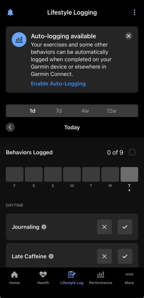 Garmin Auto Lifestyle Logging