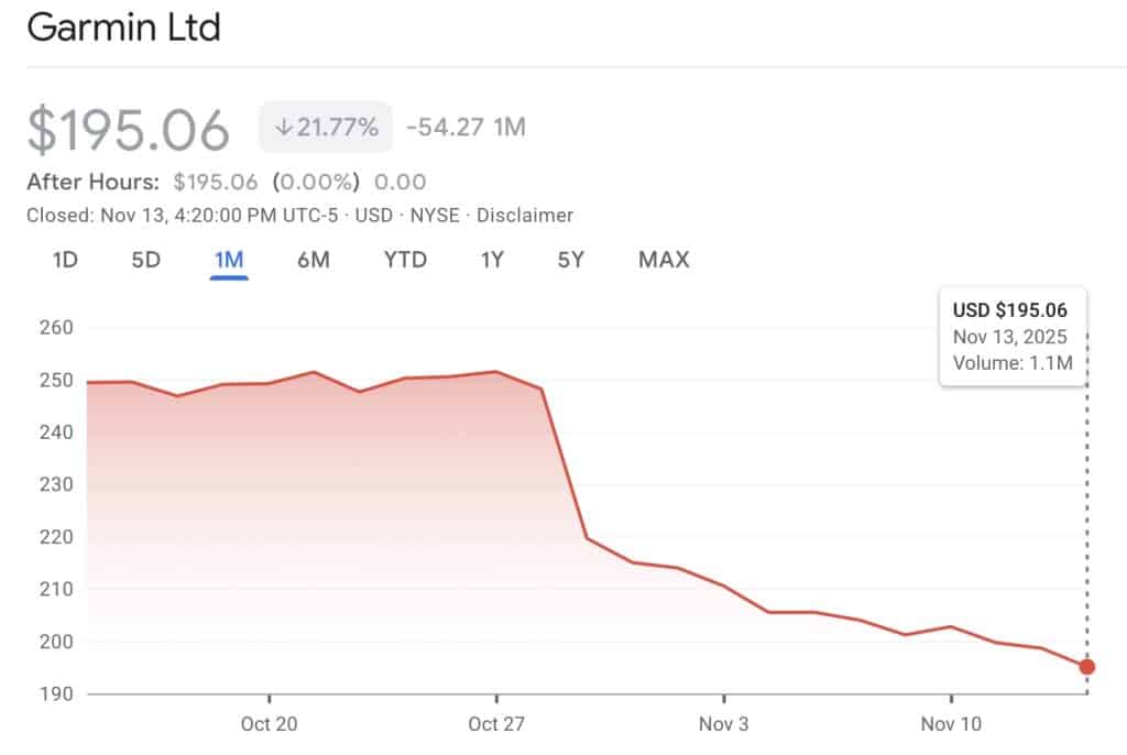 Garmin stock price decline