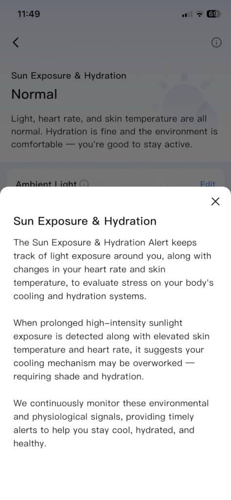 RingConn sun exposure