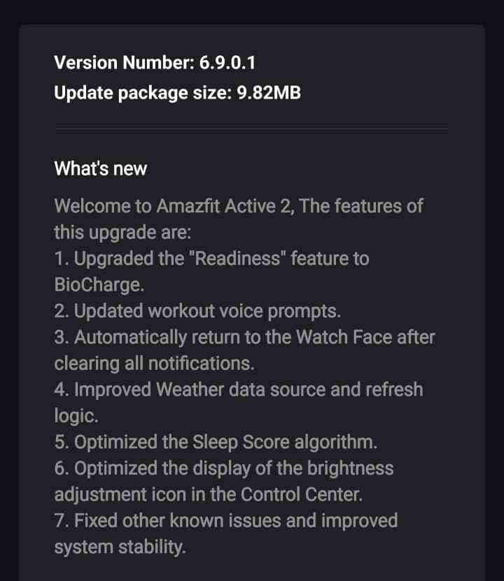 Amazfit Active 2 update