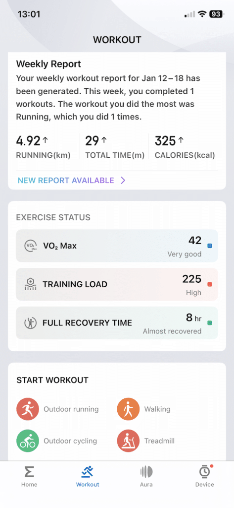 Amazfit Active Max run data