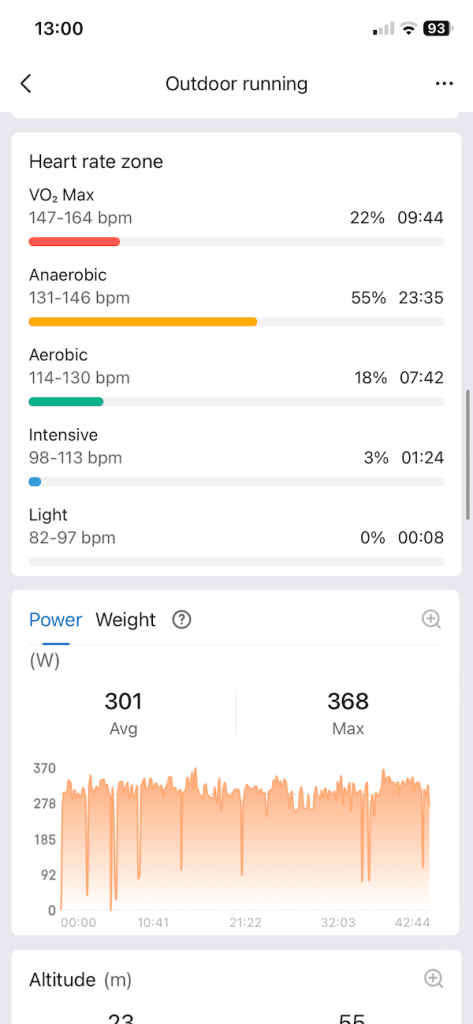 Amazfit Active Max run data