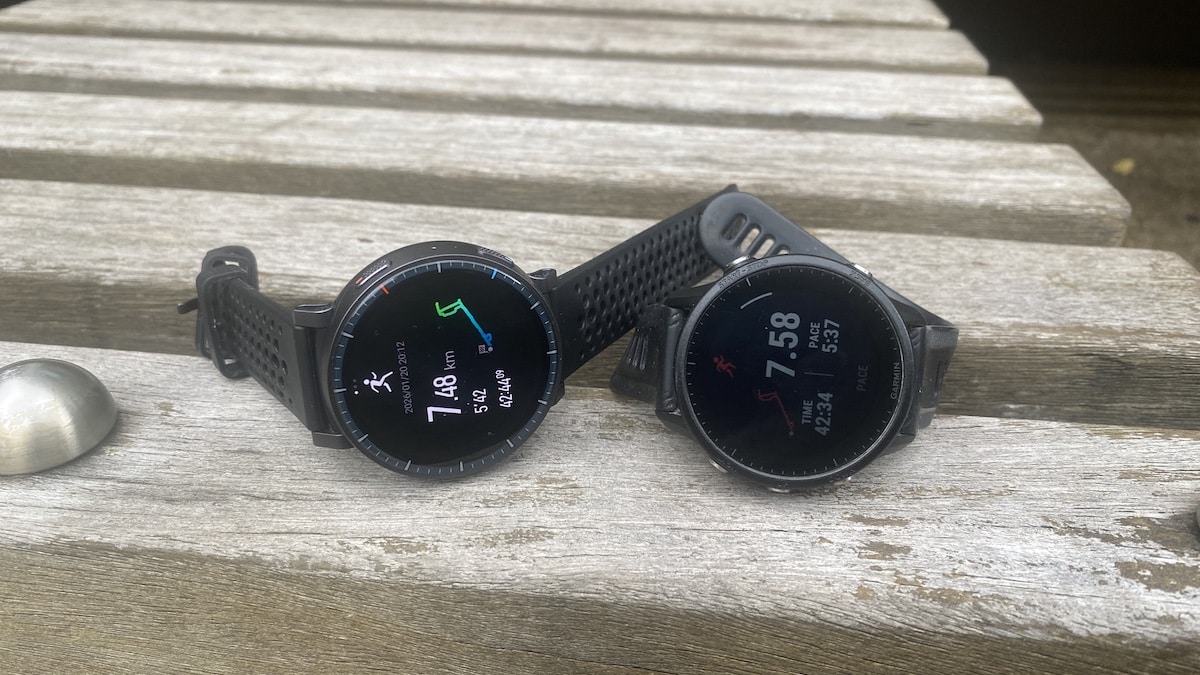 Amazfit Active Max next to Garmin