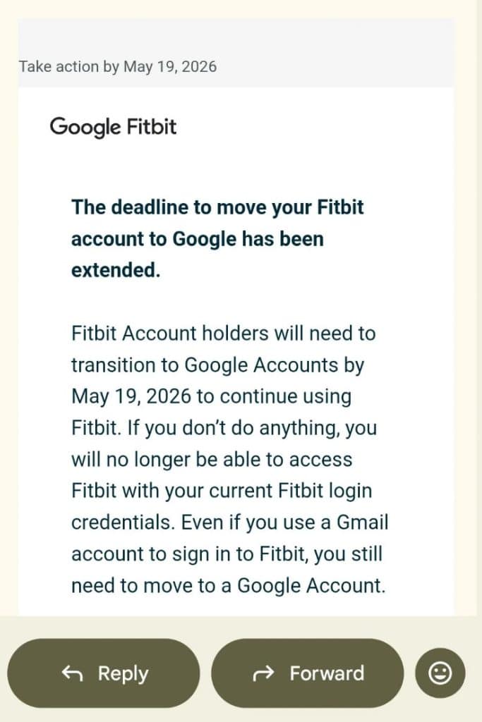 Fitbit migration email