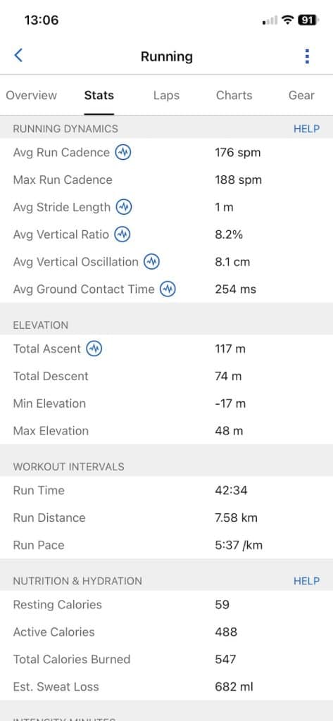 Garmin run data
