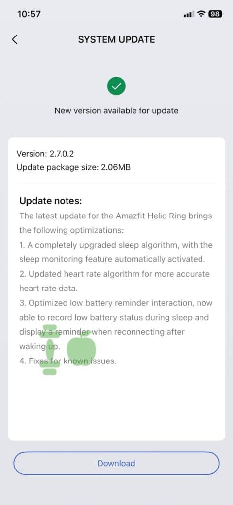 Amazfit Helio Ring update