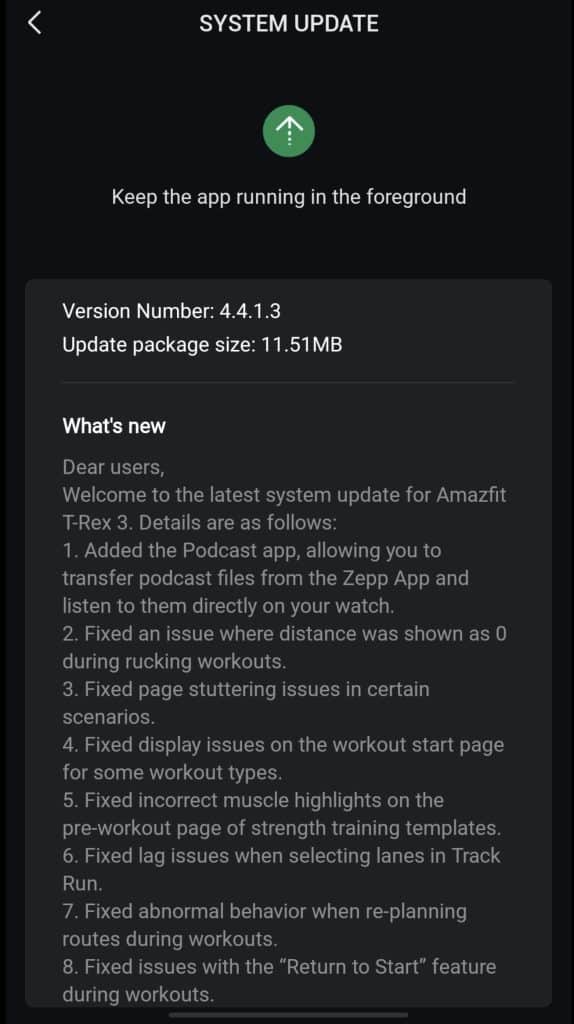 Amazfit T-Rex 3 update