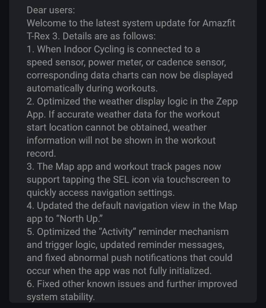 Amazfit T-Rex 3 new firmware update