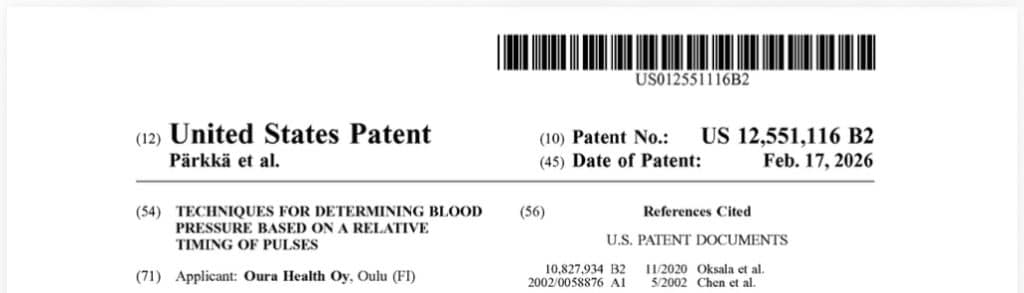 Oura blood pressure patent