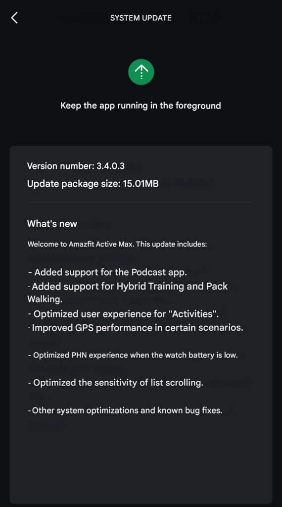 Amazfit Active Max update