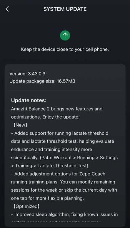Amazfit Balance Update