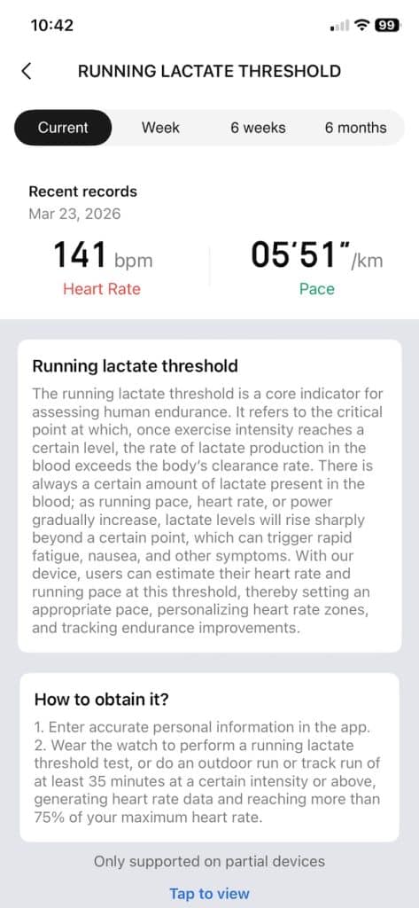 Lactate threshold Amazfit