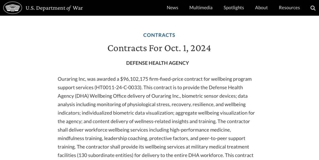 Oura Military contract