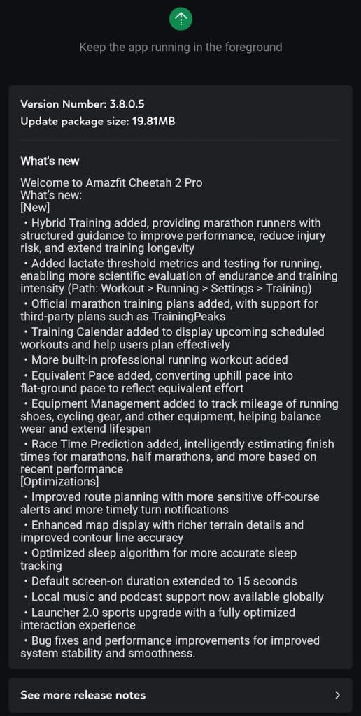 Amazfit Cheetah 2 Pro update