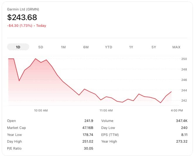 Garmin stock price