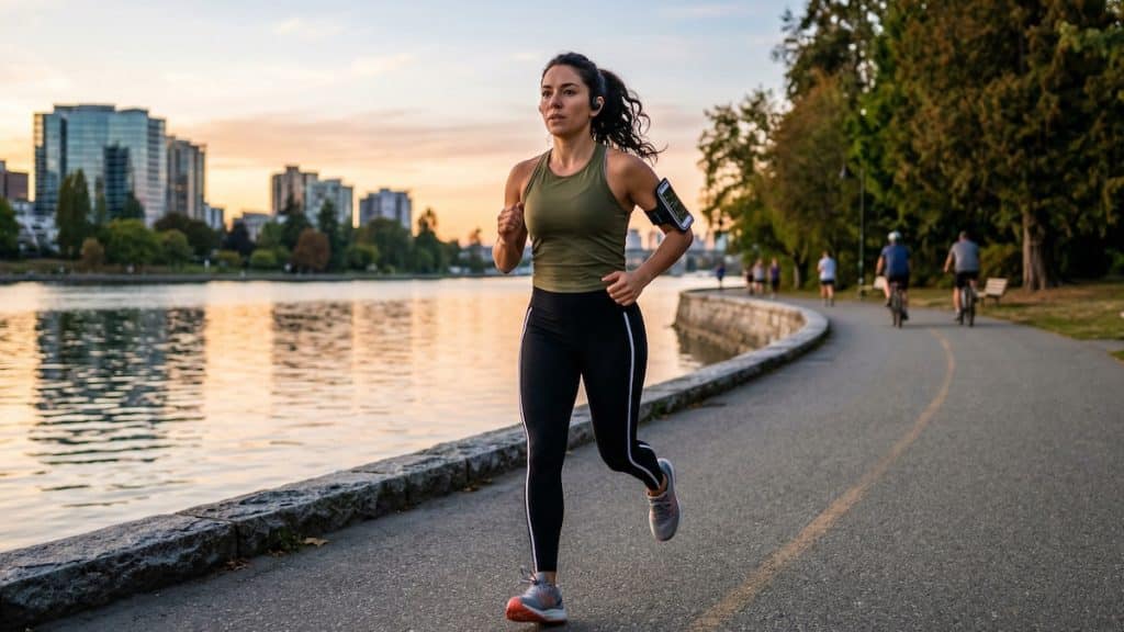 Runner listening to earbuds