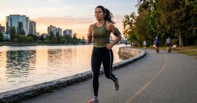 Runner listening to earbuds