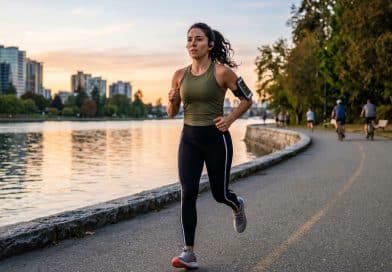 Runner listening to earbuds