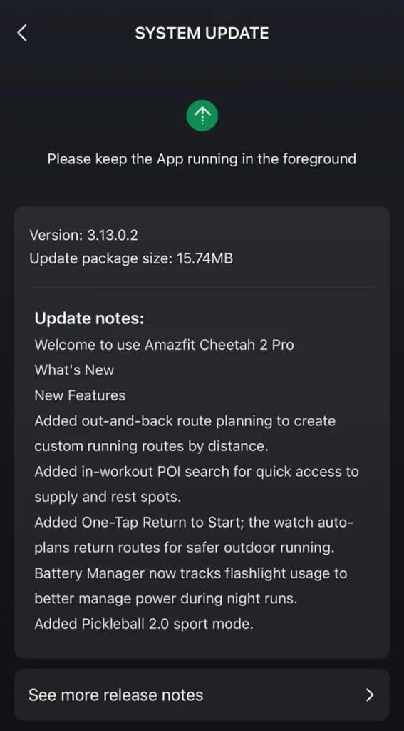 Amazfit Cheetah 2 Pro update