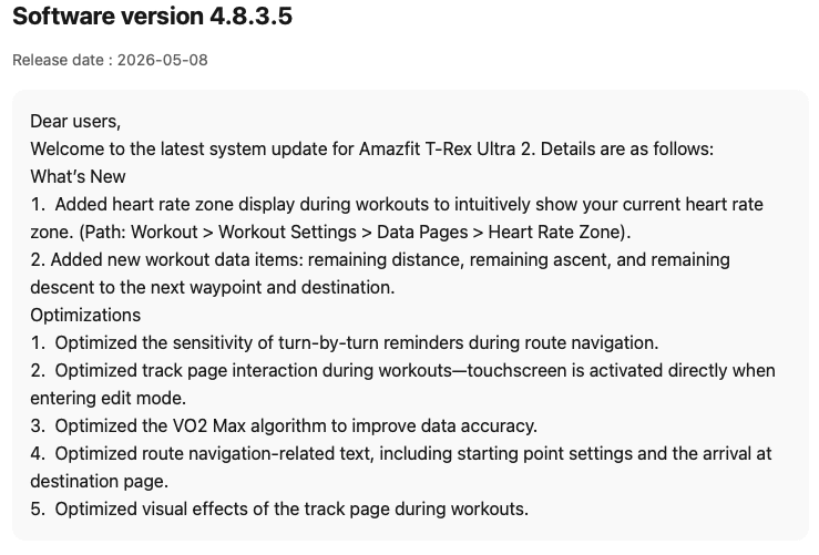 Amazfit T-Rex Ultra update