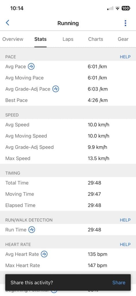 Garmin 5K run stats