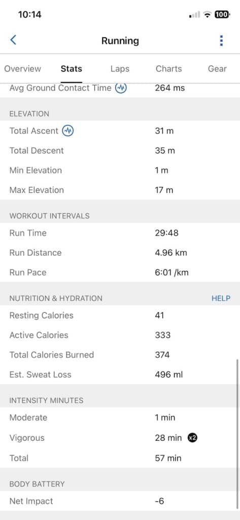Garmin 5K run stats