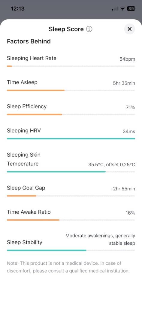 RingConn Gen 3 sleep stats