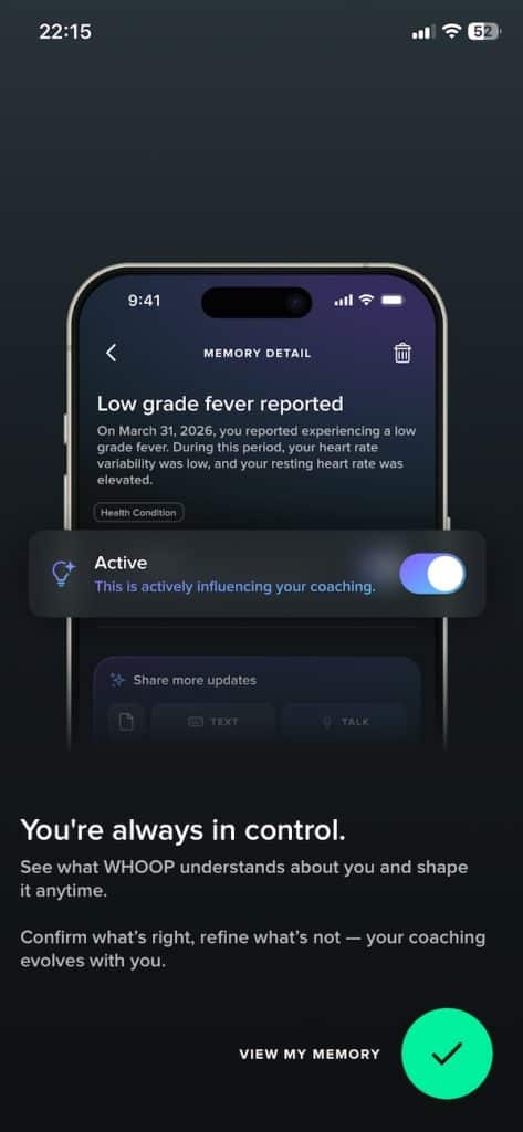 Whoop memory feature