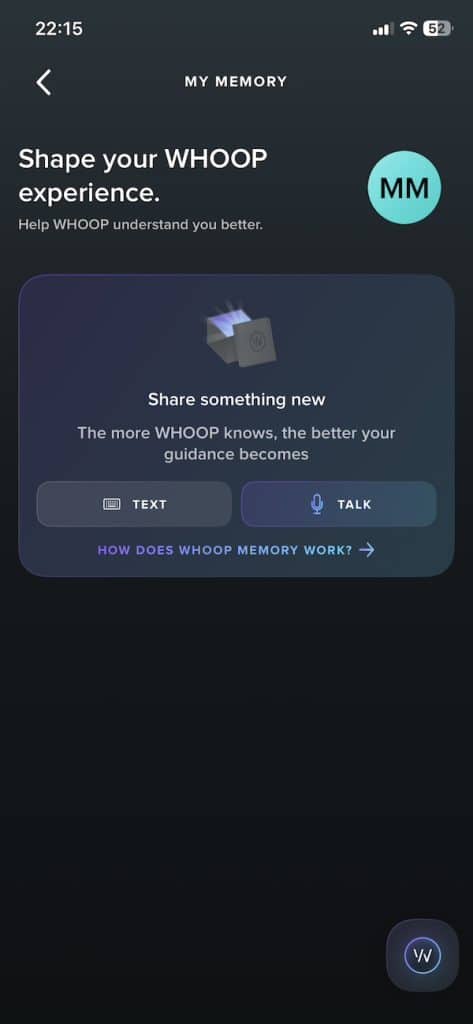 Whoop memory feature