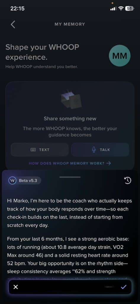 Whoop memory feature