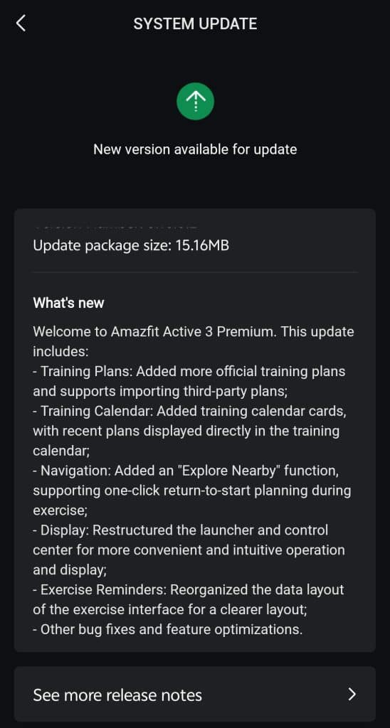 Amazfit Active 3 Premium update