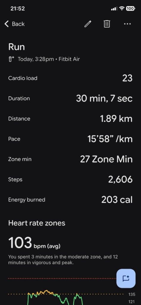 Fitbit Air data for 8K run