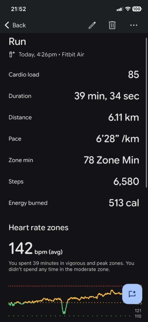 Fitbit Air data for 8K run
