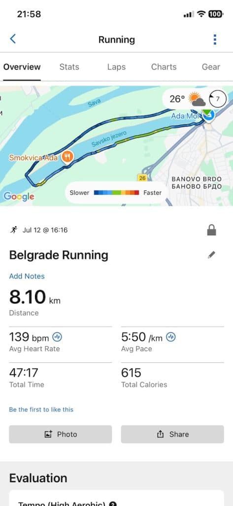 Garmin 8K run data