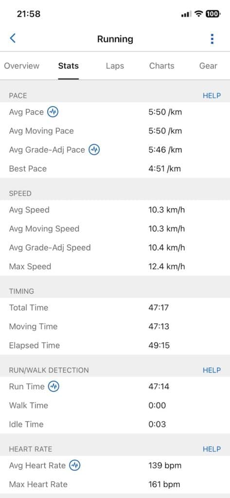 Garmin 8K run data