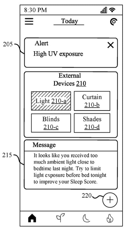 Patent details dashboard for Oura's light exposure tech