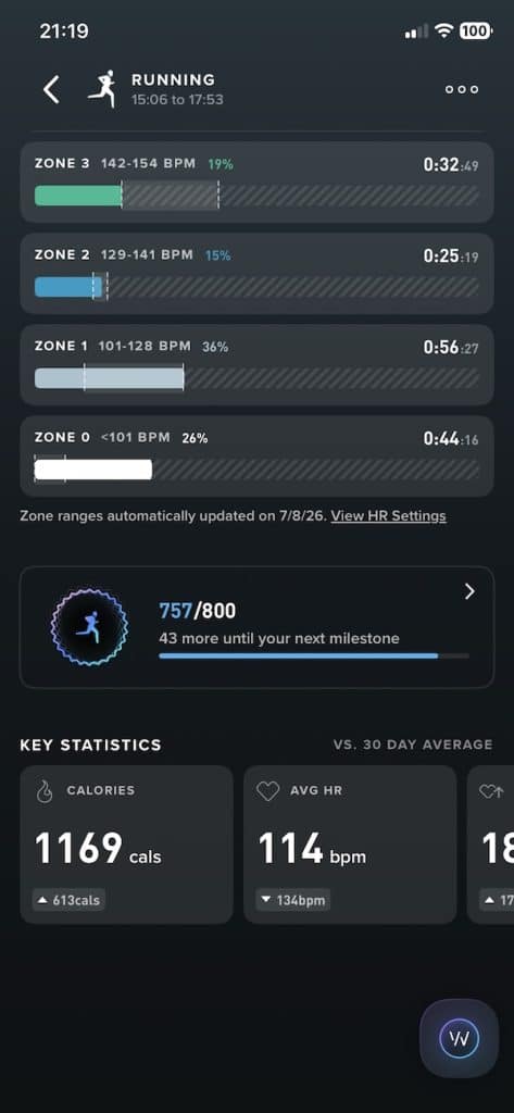Whoop data for 8K run