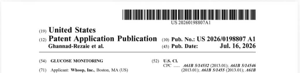 Whoop Glucose monitoring patent application