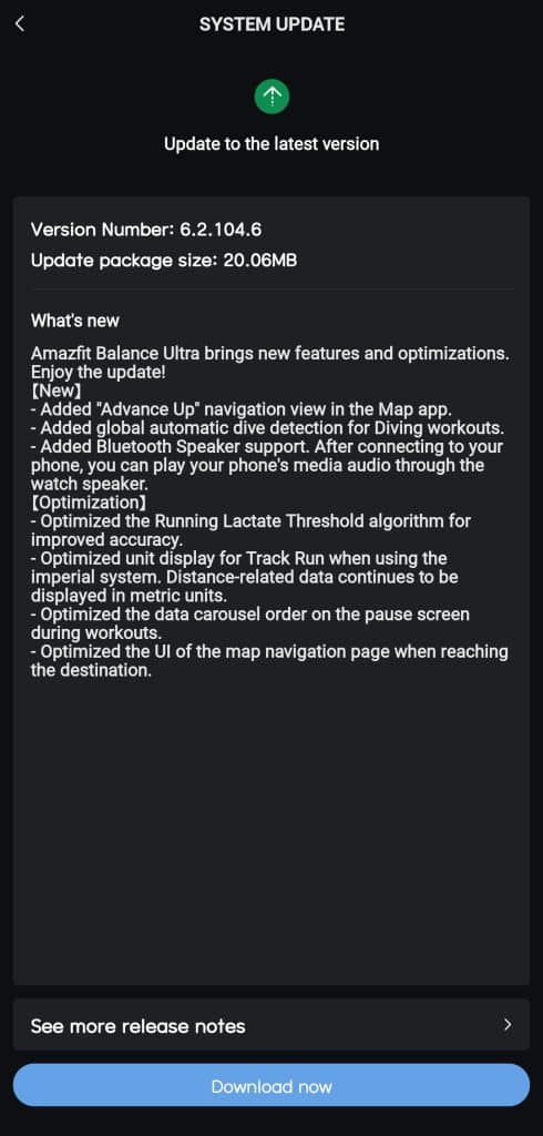 Amazfit Balance Ultra update