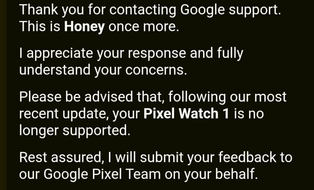 Answer from support