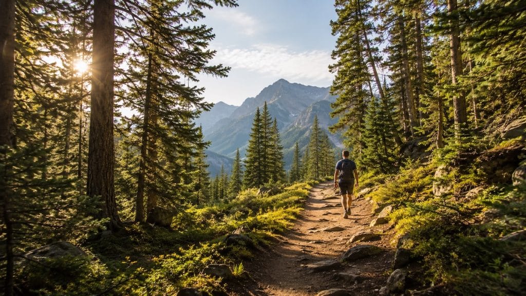 Person walking through forrest