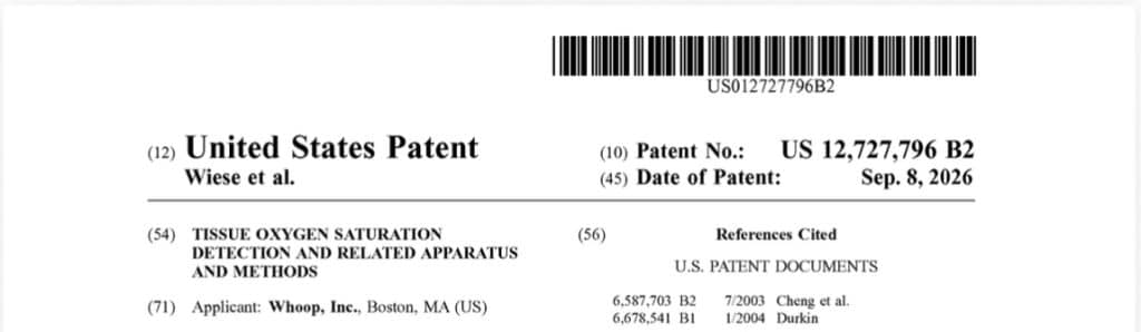 Whoop Sep 2026 muscle Oxygen patent